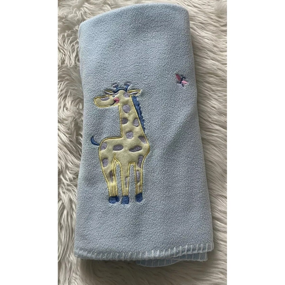 Blue Baby Fleece Blanket With‎ Yellow Spotted Giraffe Pink Butterfly 28"'x 44"